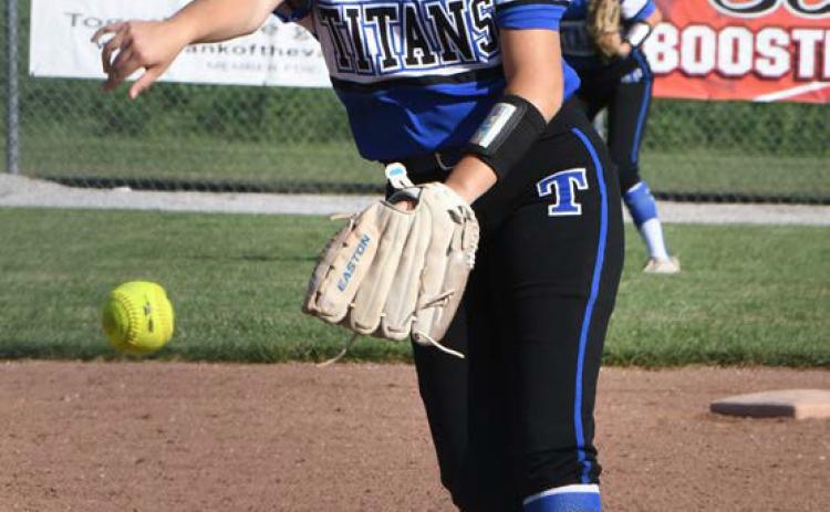 Marcie Spitz struck out 11 batters in 7 innings to pick up the win in the first game on Thursday. She would pitch 3 innings of relief in the second game of the double-header. NCJ photo by Rick Holtz