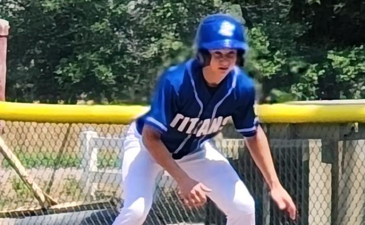 Hudson Urkoski leading off of 1st during the team’s 8-3 victory over Albion on July 2. Photo provided by Melissa Rasmussen