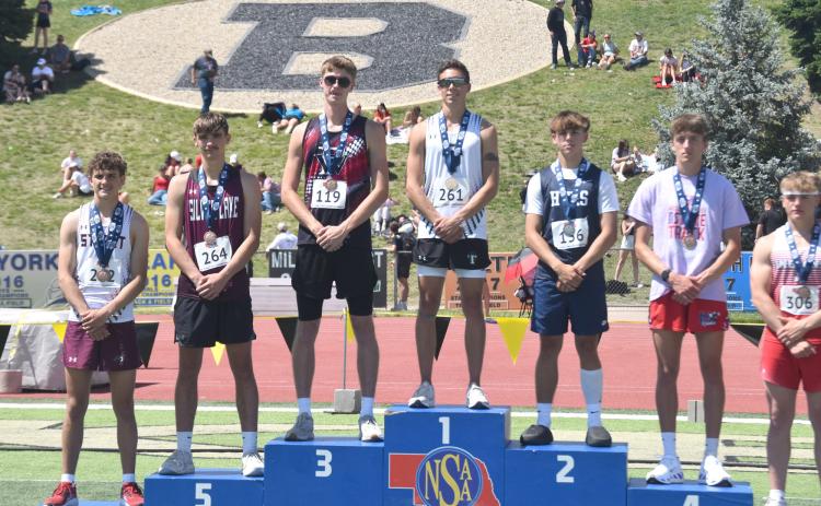 Kane Wetovick took home a 3rd place medal in the 800-meter run. The Fullerton junior had a busy couple of days in Omaha, running in the 400-meter dash and was a member of the 4x400-meter and 4x800-meter relay teams. NCJ photo by Kirk Sparrow