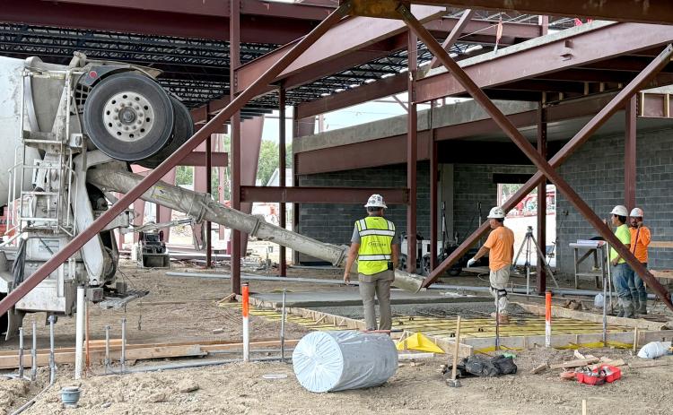 Construction continues at the site of the new Twin River school building. Last week they were pouring more concrete in the new addition. NCJ photos by Rick Holtz