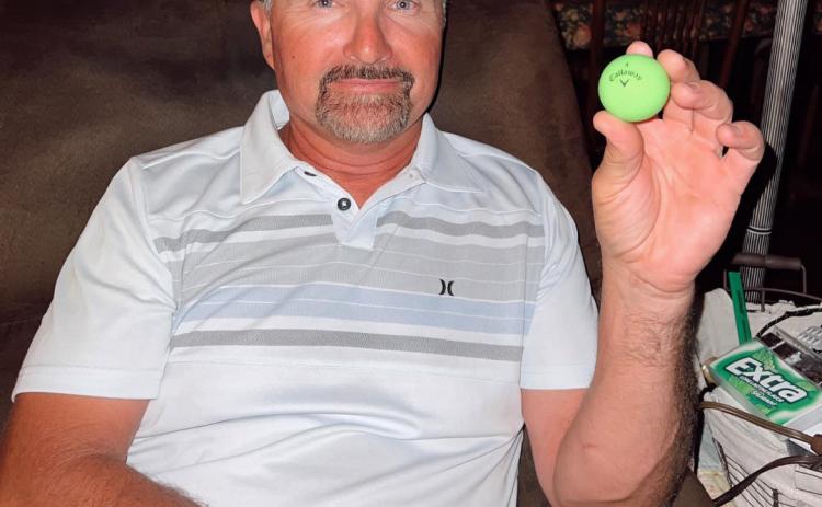 Ron Knopik hit a hole in one on the 230 yard par 3 hole No. 4 Wednesday night at Pawnee Hills Golf Course. Photo provided