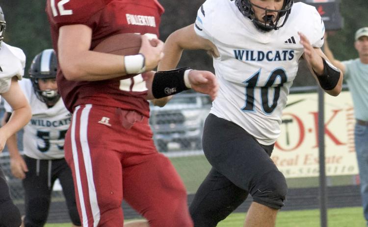 Maxton Meysenburg caught 3 passes for 50 yards and a touchdown in Fullerton’s 74-8 win over Cedar Bluffs on Friday. NCJ photo by Melissa Aaberg