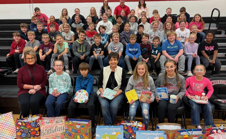 Members of Fullerton’s fourth, fifth and sixth grade classes gather to donate the birthday bags to the Fullerton Food Pantry. The students collected items for a World Kindness Week project. NCJ photos by Rick Holtz