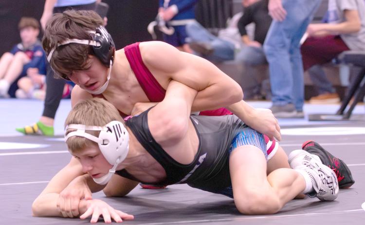 Mason Hemmingsen finished first at 113 pounds at the Summerland Bobcat Invite. NCJ photo by Melissa Aaberg