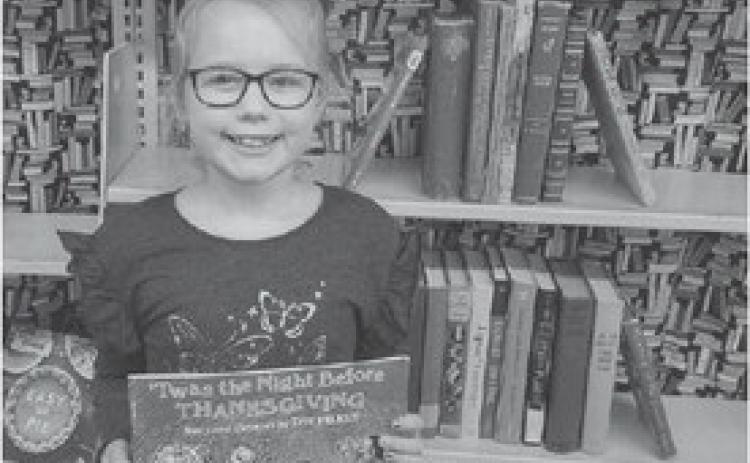 Congratulations Paisley Jazwick on winning the Thanksgiving coloring contest winner at the library.