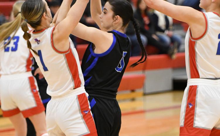 Taylor Pearson fights for possession of the ball in the first half on Friday. NCJ photo by Rick Holtz