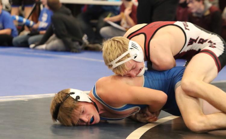 Fullerton’s Tate Wood earned a silver at 120 pounds at the Columbus Lakeview Invite. NCJ photo by Ken Kush