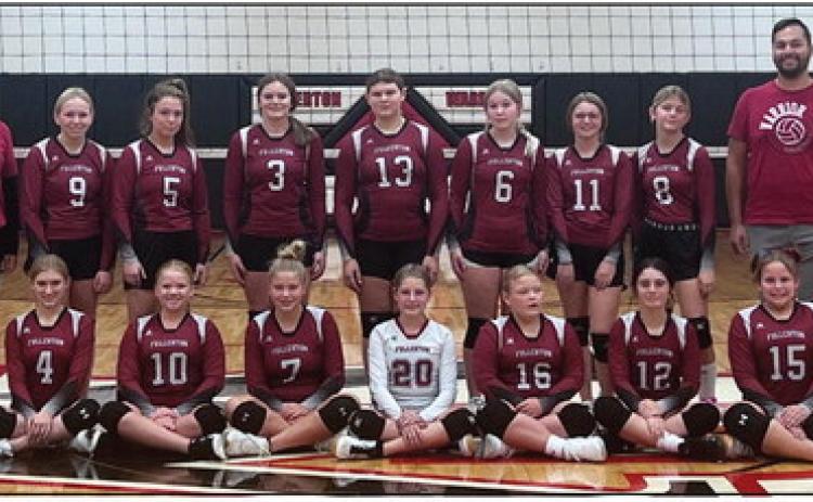 Front row: Neveah Wendlandt, Madalyn Russell, Aubrey Thies, Kaycee Harter, Brooklyn Welch, Claire Russell, Ava Smith, PJ Sabata, Alexa Marshall (student manager). Back row: Head Coach Jessica Williams, Brecklyn Kurz, Kiera Bremer, Brooke Loseke, Savannah Zierke, Charlize Sensenig, Taylor Cook, Reagan Syslo, Assistant Coach Joshua Garcia