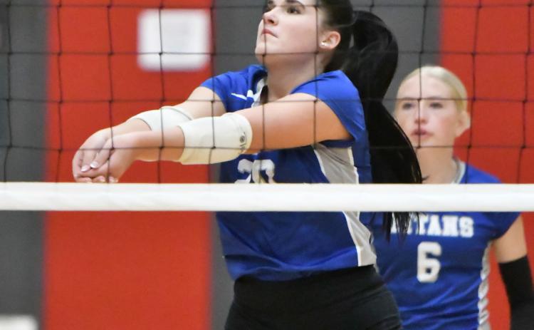Madalyn Moeller finished with 10 digs and 9 kills in Twin River’s sweep of Madison. NCJ photo by Rick Holtz