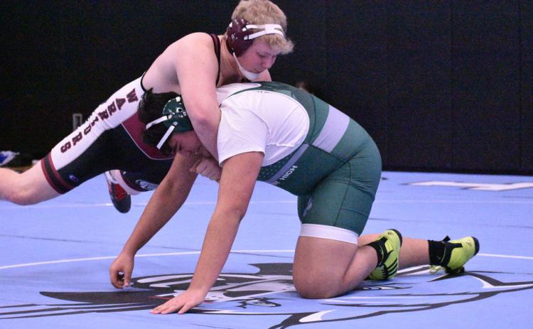 Jerrod Lane finished finished second at 285 pounds on Saturday at the Summerland Bobcats Invite. NCJ photos by Melissa Aaberg