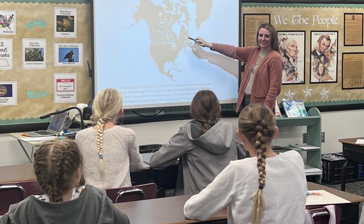 Amber Hamik teaches some of her 6th grade students using a smart board. Fullerton Schools recently approved the purchase of 12 new smart boards for elementary classrooms. Photo provided