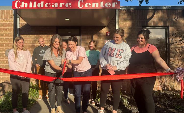 The community was invited to see Fullerton’s Future on Friday for a ribbon cutting and open house. Fullerton’s newest childcare facility has opened its doors. Back Row: Allen Chlopek, Marissa Burenheide, Jennifer Wood. Front Row: Libby Wells, Carlee Konz, Katie Sharp, Bailey Bridger, Riley Buck. NCJ photo by Rick Holtz