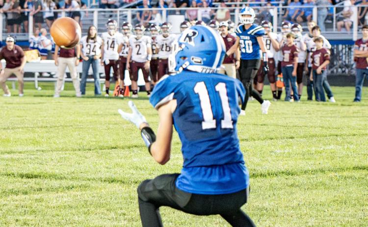 Caleb Rood finds himself open for his first of two touchdowns on Friday. NCJ photo by Rick Holtz