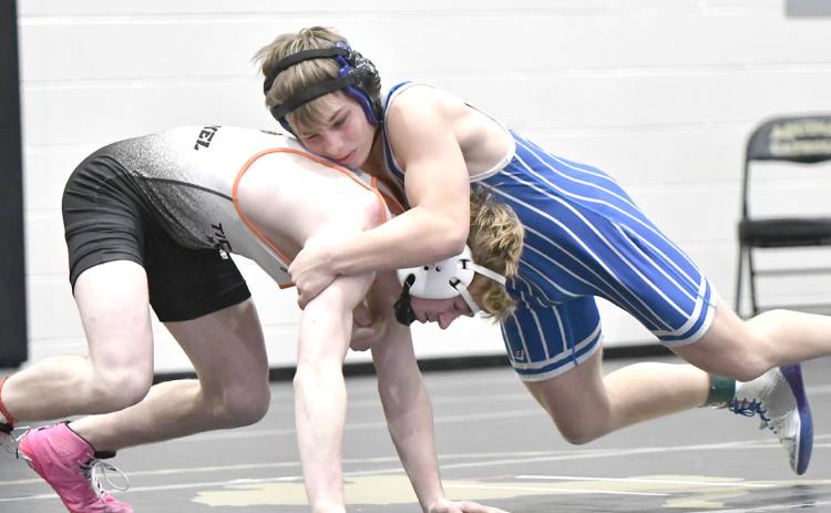 Landen Cauthon finished third at 114 pounds on Friday at the Madison Invite. NCJ file photo by Rick Holtz