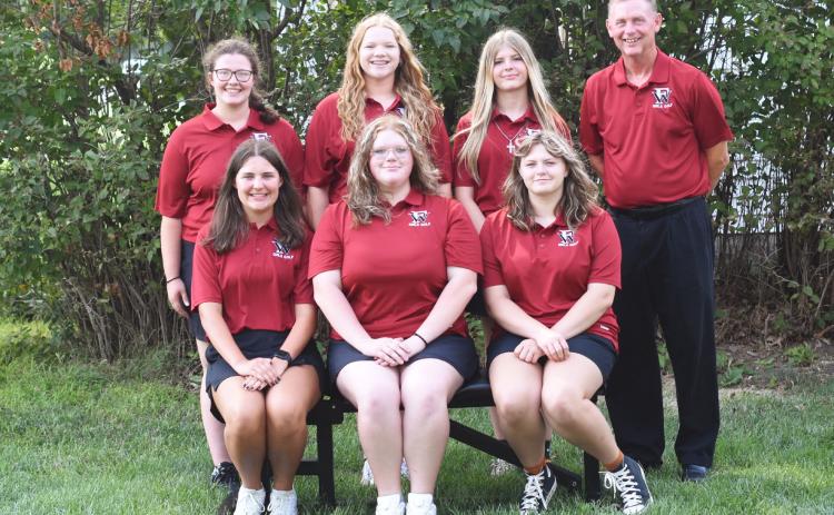 Seated: Lylla Sabata, Kinzie Sharman, Daysha Randall. Standing: Melinda Reimer, Aubrey Thies, Reagan Syslo, Coach Shawn Ostransky. Photo provided