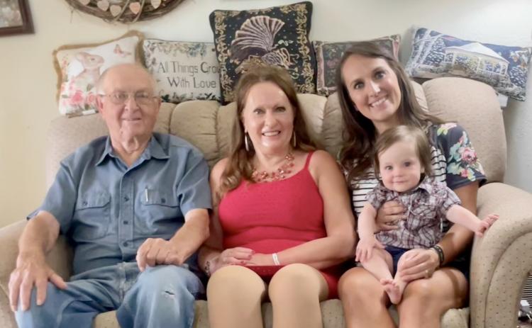The Rolf family recently celebrated four generations together. Bill Rolf (left), Pam Voichahoske, Brandi Pfeil and Stetson Pfeil. Bill and Pam live in Fullerton and Brandi and Stetson were visiting from Gillette, Wyo. Brandi and her three children, Jolene, Scarlett and Stetson, were in Fullerton from July 12-25 for a visit. Photo provided