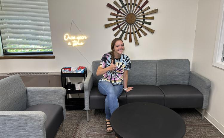 Taylor Anderson sits in the teen drop-in area at the Fullerton library. An open house is set for Monday to introduce the new space to the community. NCJ photo by Rick Holtz