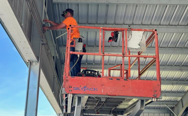 Electrical improvements are being added at the Nance County Fairgrounds. One of the projects is adding additional electricity drops to allow 4-H’ers to plug fans in at the Show Barn. The fans will help keep all the poultry exhibits cool during the 4-H Showcase in July. NCJ photos by Rick Holtz