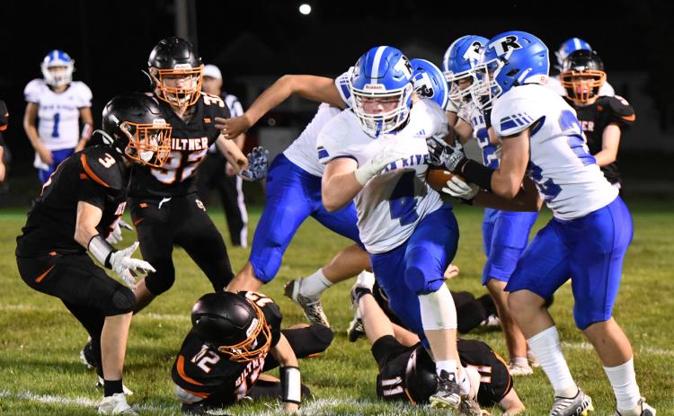 Titan senior Paydon Rinkol rushed for 220 yards and scored 3 touchdowns in Twin River’s 54-0 win over Giltner. NCJ photo by Calvin Holtz
