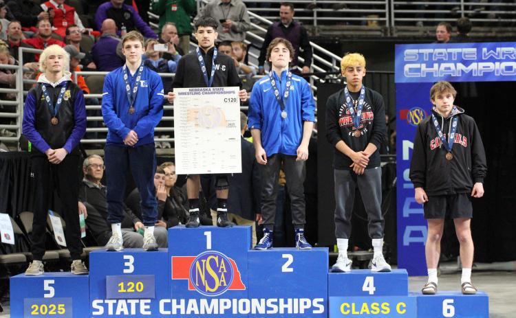 Twin River sophomore Zach Held finished third at 120 pounds. He finished the event with a 4-1 record, winning three matches by decision and one with a pin. NCJ photo by Travis Lane