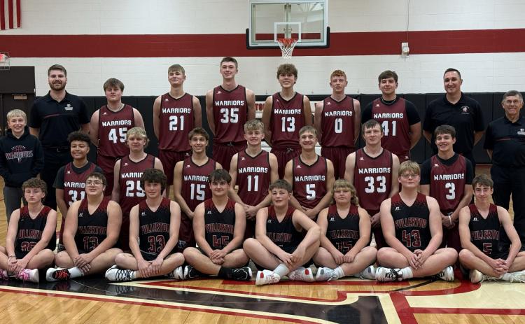 Front row: Chaz Ziemba, Evan Gleason, Wyatt Riley, Riley Williams, Axel Collins, Connor Russel, Leighton Baker, Brock Dubas. Middle: Callen Hamik, Kingston Samuels, Brady Djernes, Jakob Supik, Kyle Horn, Cael Dubas, Landen Glup, Kiptyn Hamik. Back row: Coach Will Wagner, Jackson, Cayden, Kane Wetovick, Everett Gleason, Jacob Maxfield, Terrick Gonsior, Coach Mitch Hamik, Coach Randy Cox. Photo provided