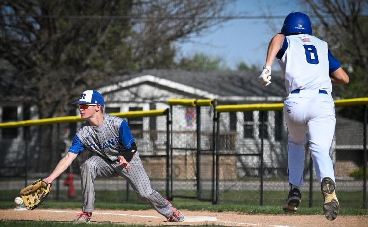 Chuck Davenport makes the routine play at first base last week against Wayne. NCJ photo by Ken Kush